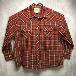 Wrangler Mens Western Shirt size 2XL Big Pearl Snap Long Sleeve Button Up Plaid